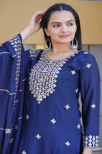 Heavy Chinon Suit With Sequin Embroidered Work