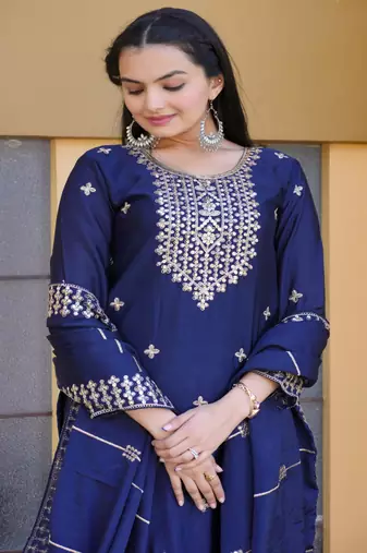 Heavy Chinon Suit With Sequin Embroidered Work