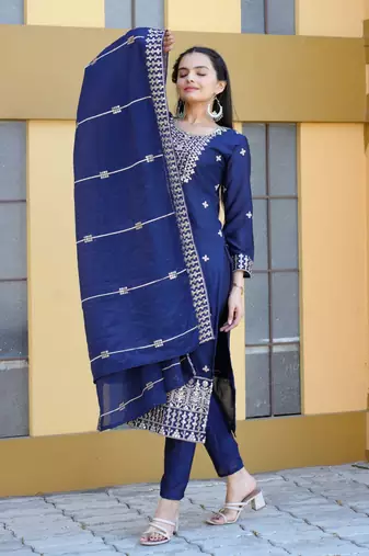 Heavy Chinon Suit With Sequin Embroidered Work