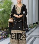 Black chinon silk embroidered Palazzo suit