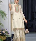 Off white chinon silk embroidered Palazzo suit