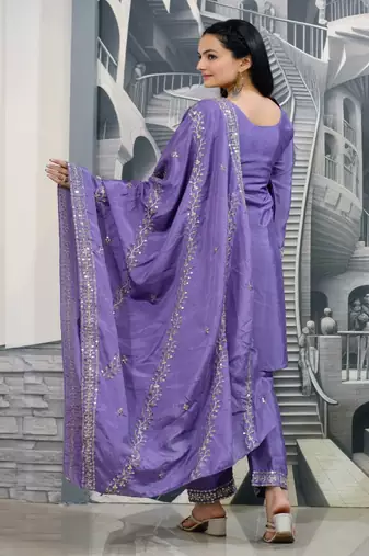 Heavy Chinon Suit With Sequin Embroidered Work