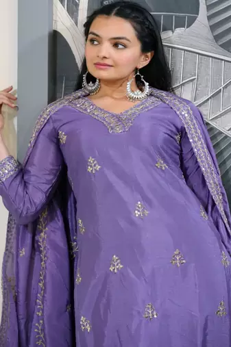 Heavy Chinon Suit With Sequin Embroidered Work