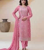 Pink embroidered chinon semi-pakistani salwar suit