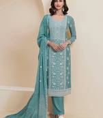 Sky embroidered chinon semi-pakistani salwar suit