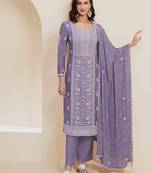 Purple embroidered chinon semi-pakistani salwar suit