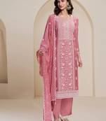 Peach embroidered chinon semi-pakistani salwar suit