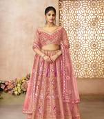 Pink Aari embroidered benarasi lehenga for wedding