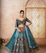 Blue Aari embroidered banarasi lehenga for Brides