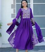 Flarred Purple Heavy Chinon Anarkali With Sequin Embroidered Work
