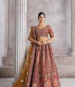 Trending Mocha Color lehenga for women with aari and patch work Semi bridal Lehenga Choli