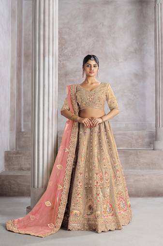 Trending Reception champagn/chiku Color lehenga with Patch Work   Semi Stitched Lehenga Choli