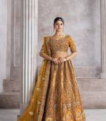 Earthy Mustard Color bridal lehenga with Patch and aari -Work  Semi Stitched Lehenga Choli