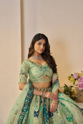 The Rajsi Haathi Collection: Graceful Green with  peacock Embroidered bridal lehenga 3