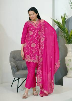 Heavy Chinon Suit With Sequin Embroidered Work 1