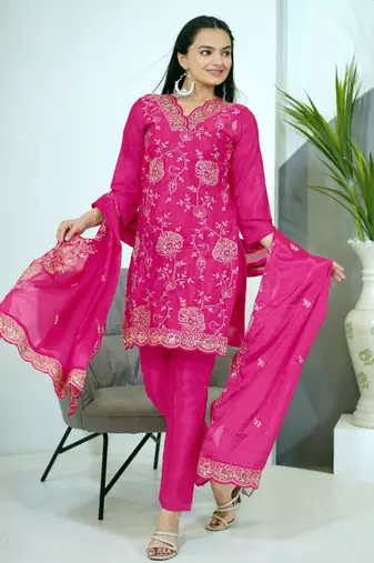 Heavy Chinon Suit With Sequin Embroidered Work