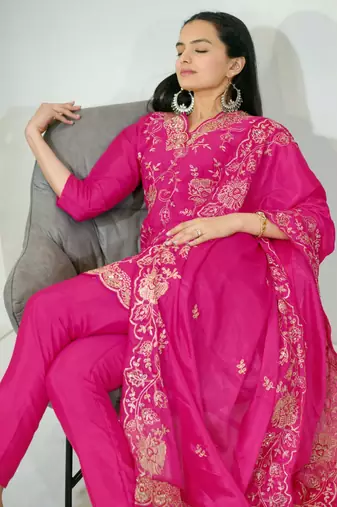 Heavy Chinon Suit With Sequin Embroidered Work