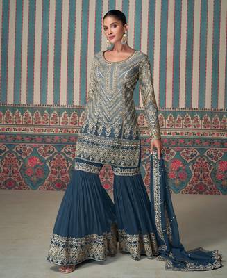 trending blue ombre pattern Sharara suit for women 1