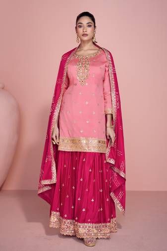 simple but sober pink palazzo suit for women ethnic wear