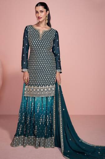 simple but sober blue palazzo suit for women ethnic wear