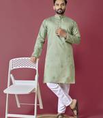Pista roman silk val-moti hand work with cotton inner kurta pajama set