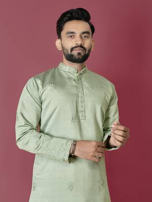 Pista roman silk val-moti hand work with cotton inner kurta pajama set 2