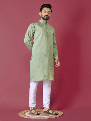 Pista roman silk val-moti hand work with cotton inner kurta pajama set 3