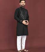 Black soft silk real mirror handwork on neck & sleeve kurta pajama set