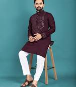 Wine soft silk real mirror handwork on neck & sleeve kurta pajama set