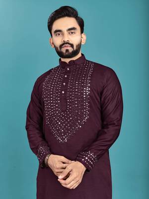 Wine soft silk real mirror handwork on neck & sleeve kurta pajama set 2