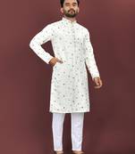 Off white silky silk multi thread embroidery with matte sequence work kurta pajama set