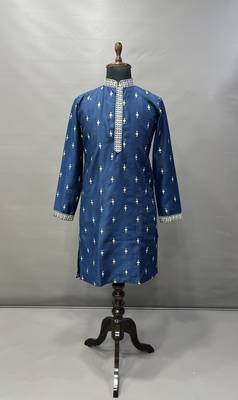 Navy blue matka silk sliver zari with embroidery butti work kurta pajama set 4