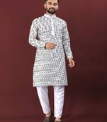 Black silky silk lucknowi multi colour thread embroidery with sequence work kurta pajama set