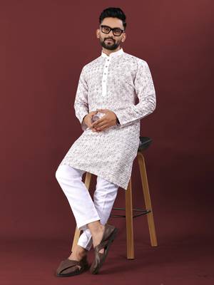 Lavender silky silk lucknowi multi colour thread embroidery with sequence work kurta pajama set 2