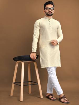 Cream soft jacquard silk with seft butti kurta pajama set 1