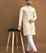 Cream soft jacquard silk with seft butti kurta pajama set