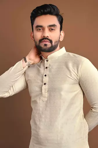 Cream soft jacquard silk with seft butti kurta pajama set