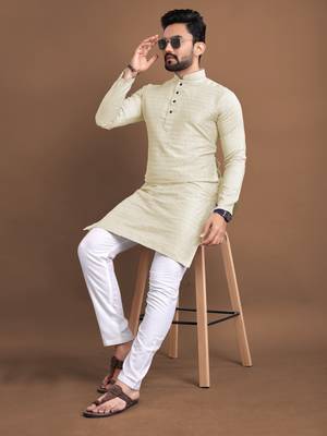 Cream soft jacquard silk with seft butti kurta pajama set 3