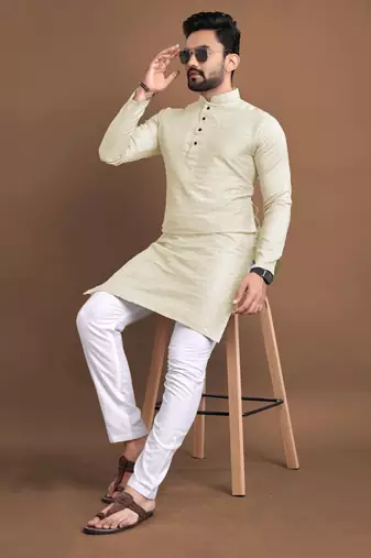 Cream soft jacquard silk with seft butti kurta pajama set