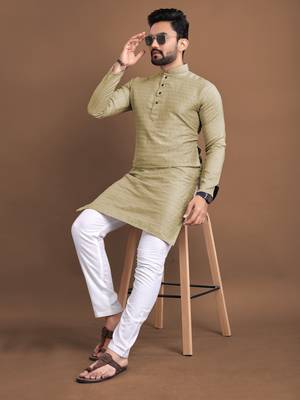 Dark beige soft jacquard silk with seft butti kurta pajama set 1