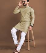 Dark beige soft jacquard silk with seft butti kurta pajama set