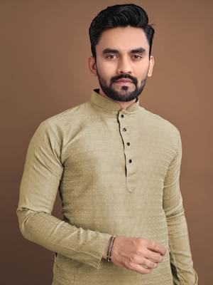 Dark beige soft jacquard silk with seft butti kurta pajama set 2