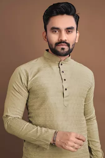 Dark beige soft jacquard silk with seft butti kurta pajama set