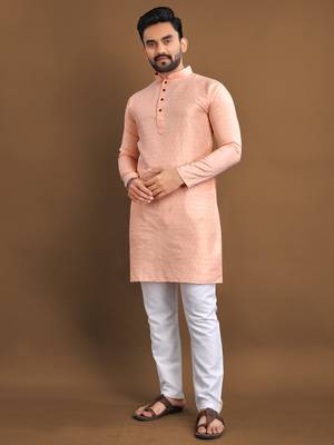 Peach soft jacquard silk with seft butti kurta pajama set 1