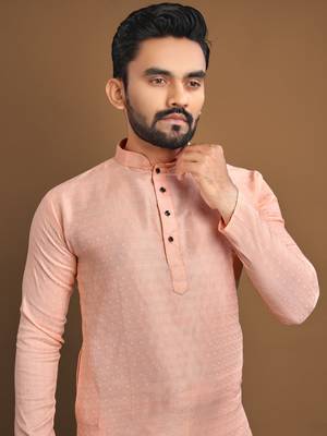 Peach soft jacquard silk with seft butti kurta pajama set 2