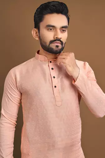 Peach soft jacquard silk with seft butti kurta pajama set