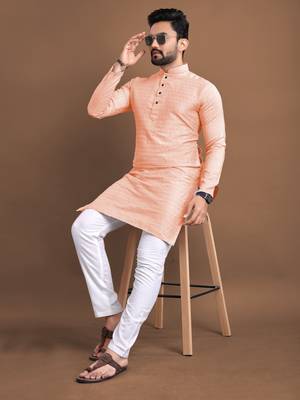 Peach soft jacquard silk with seft butti kurta pajama set 3