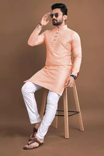 Peach soft jacquard silk with seft butti kurta pajama set
