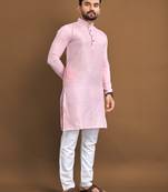 Pink soft jacquard silk with seft butti kurta pajama set