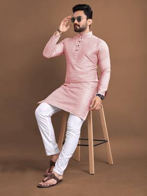Pink soft jacquard silk with seft butti kurta pajama set 2
